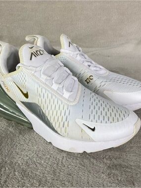 Nike Air Max 270 Womens Size 9 White Gold Knit Running Shoes Athletic